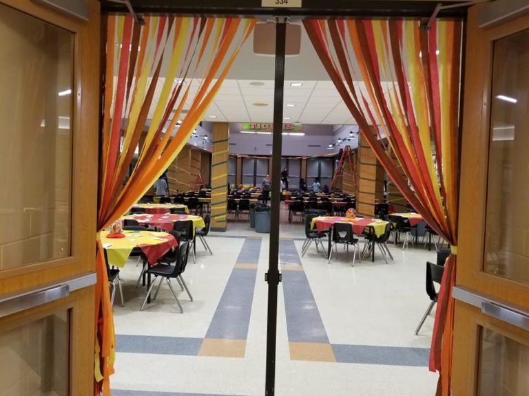 Picture of the Urbana High School Commons decorated for the Thanksgiving Dinner in 2019