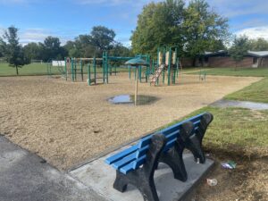 Blue Buddy bench newly installed next to the Yankee Ridge playground